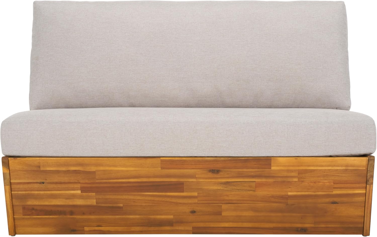 SAFAVIEH Outdoor Patio Furniture Collection Lynn Natural & Light Grey Solid Wood Sofa (PAT7329B)