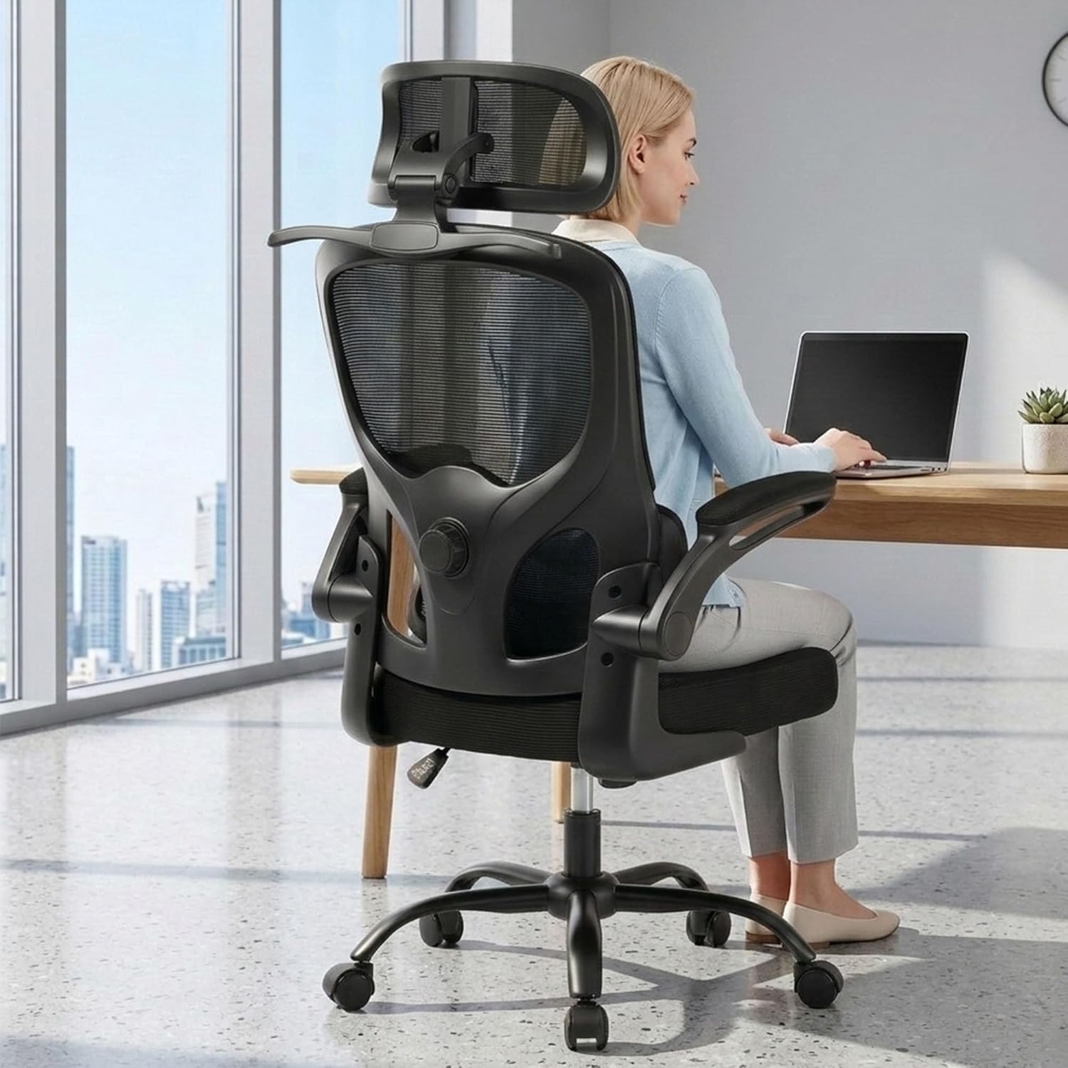 330Lbs Ergonomic Office Chair with 3D Headrest, Home Office Desk Chairs with Adjustable Lumbar Support,Flip-up Armrests, Thickened Cushion – Breathable Mesh Design for Long-time Sitting
