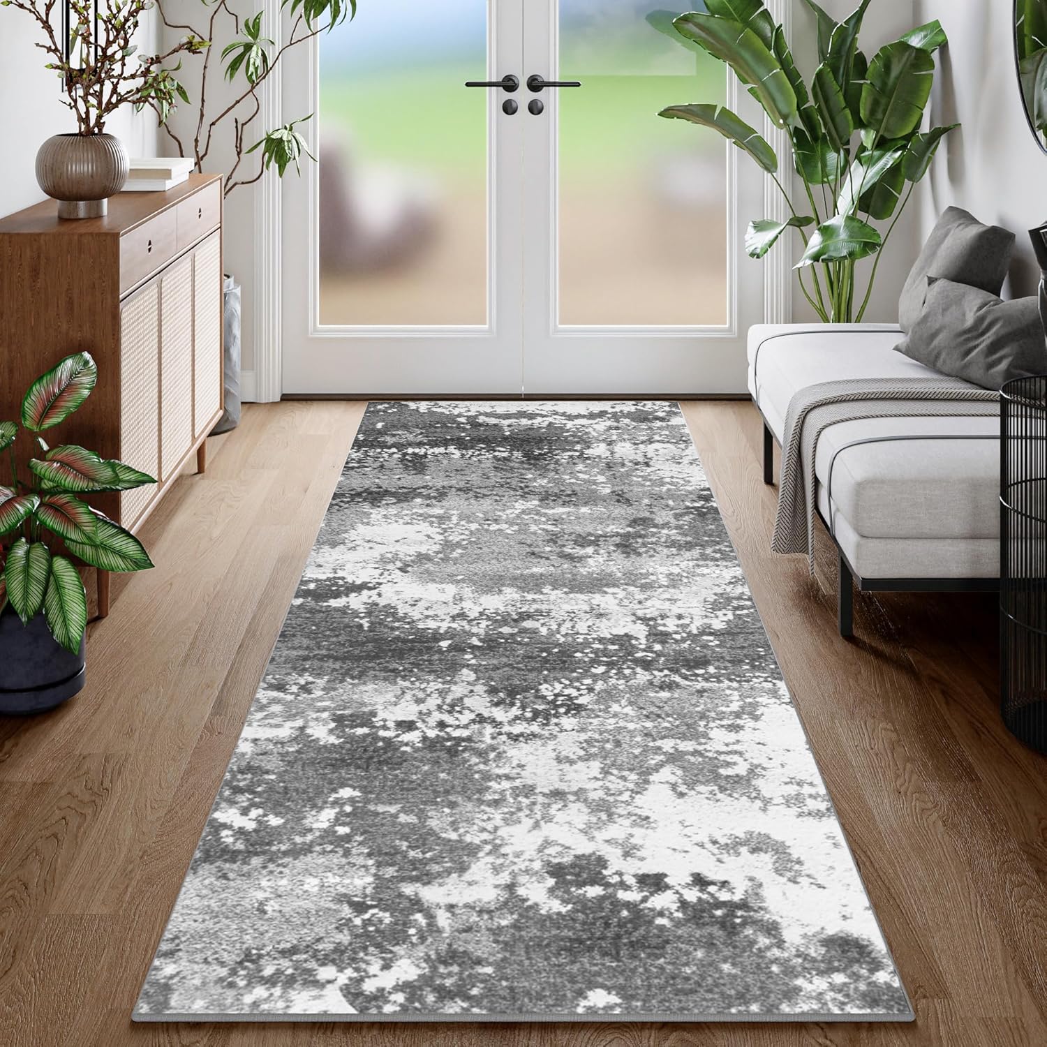 2×6 Rug Runners for Hallways Kitchen Non Slip Washable Grey Entryway Runner Rugs with Rubber Backing 6ft Long Carpet Runner for Laundry Room Bedroom, Low Pile Stain & Fade Resistant, Abstract Gray