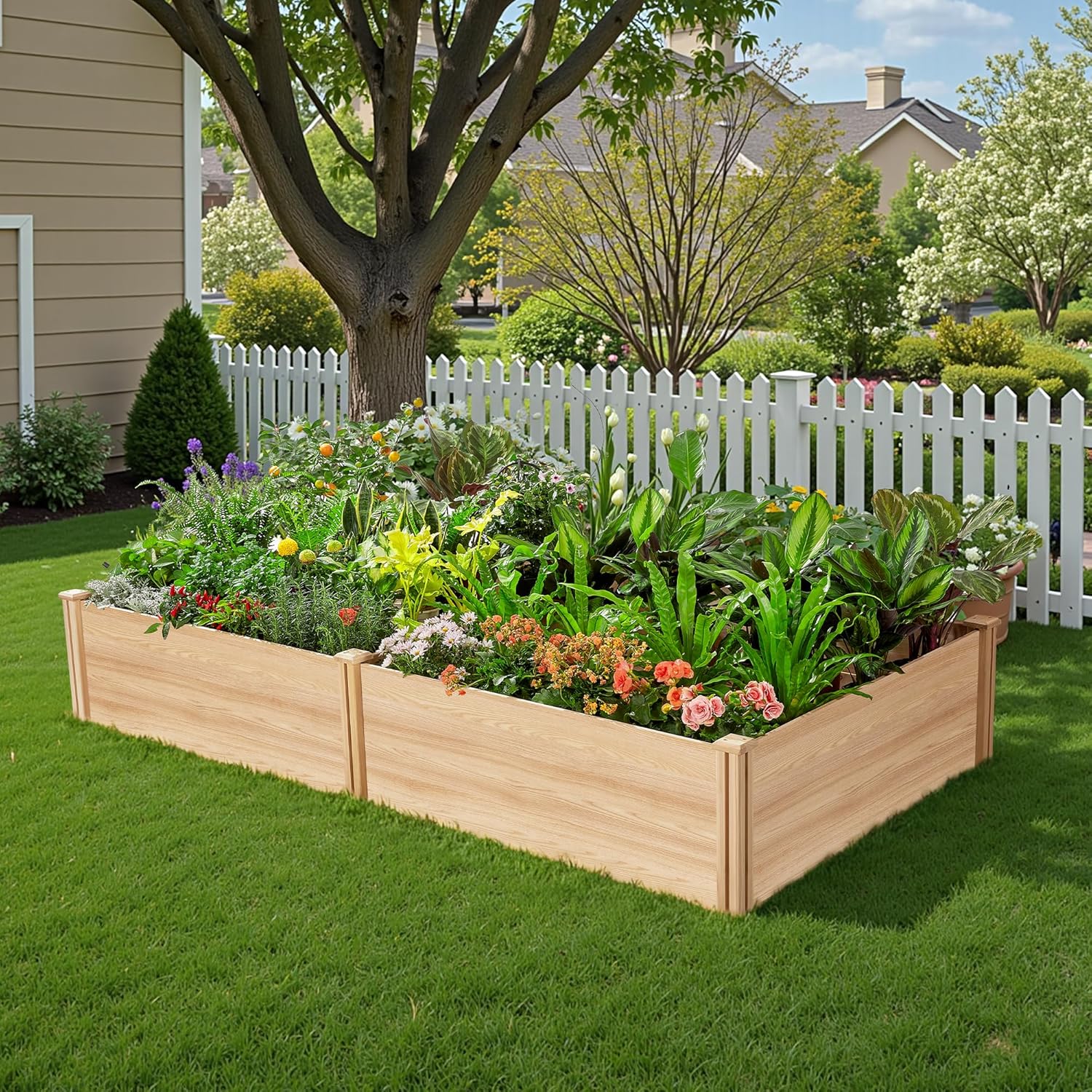 SPECRAFT 8×4 Ft Wood Raised Garden Bed, Durable 15 Inch Depth Planter Box for Vegetables, Herbs, and Flowers, Ideal for Outdoor Gardening with Open Base